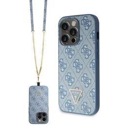 Guess Crossbody 4G metalinis dėklas su logotipu iPhone 14 Pro - mėlynas
