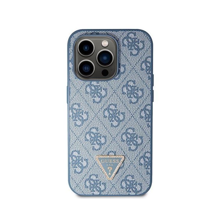 Guess Crossbody 4G metalinis dėklas su logotipu iPhone 14 Pro - mėlynas