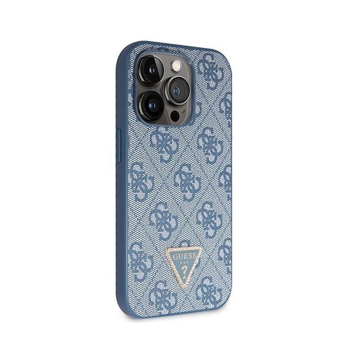 Guess Crossbody 4G metalinis dėklas su logotipu iPhone 14 Pro - mėlynas