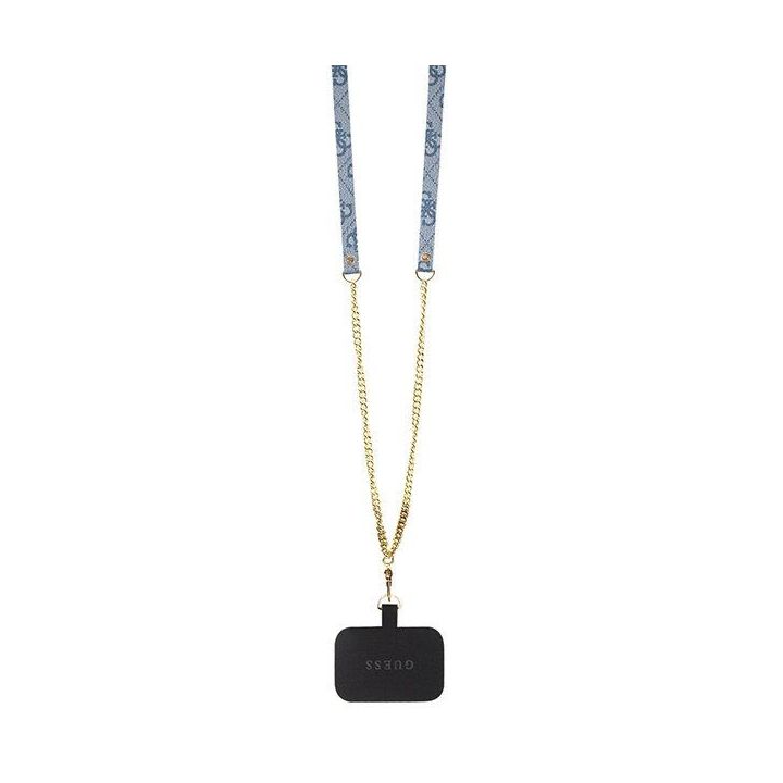 Guess Crossbody 4G metalinis dėklas su logotipu iPhone 14 Pro - mėlynas