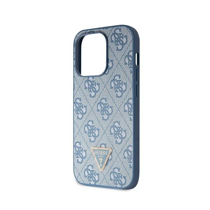 Guess Crossbody 4G metalinis dėklas su logotipu iPhone 14 Pro - mėlynas