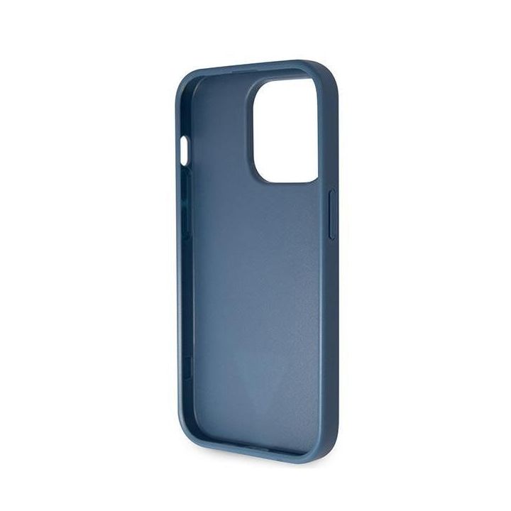 Guess Crossbody 4G metalinis dėklas su logotipu iPhone 14 Pro - mėlynas