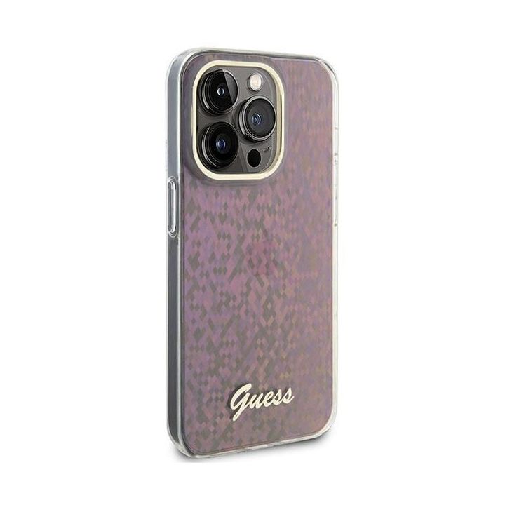 Guess IML Faceted Mirror Disco Iridescent į iPhone 15 Pro - rožinės spalvos
