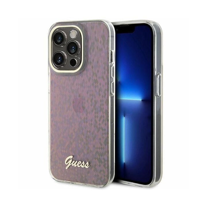 Guess IML Faceted Mirror Disco Iridescent į iPhone 15 Pro - rožinės spalvos