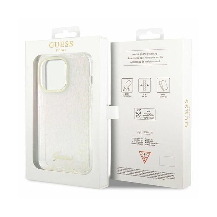 Guess IML Faceted Mirror Disco Iridescent į iPhone 15 Pro - rožinės spalvos