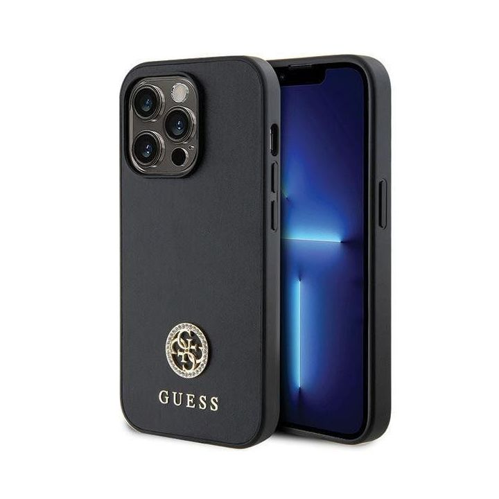 Dėklas Guess Strass Metal Logo do iPhone 15 Pro - juodos spalvos