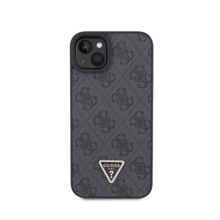 Guess Crossbody 4G metalinis dėklas su logotipu, skirtas iPhone 15 Plus - juodas
