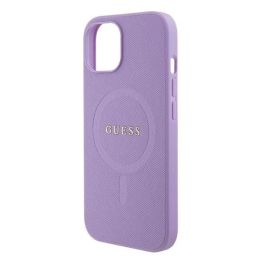 Guess Saffiano MagSafe dėklas iPhone 15 - fioletine spalva