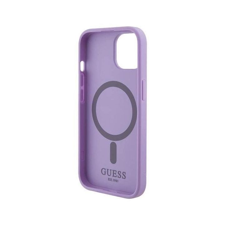 Guess Saffiano MagSafe dėklas iPhone 15 - fioletine spalva