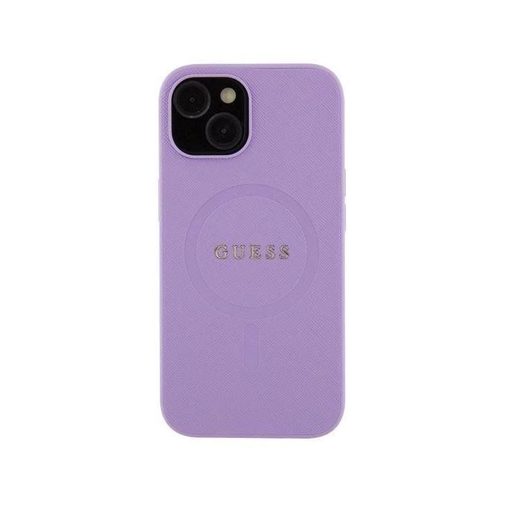 Guess Saffiano MagSafe dėklas iPhone 15 - fioletine spalva