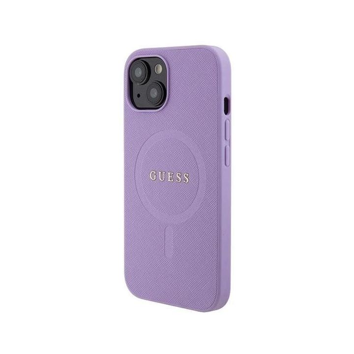 Guess Saffiano MagSafe dėklas iPhone 15 - fioletine spalva
