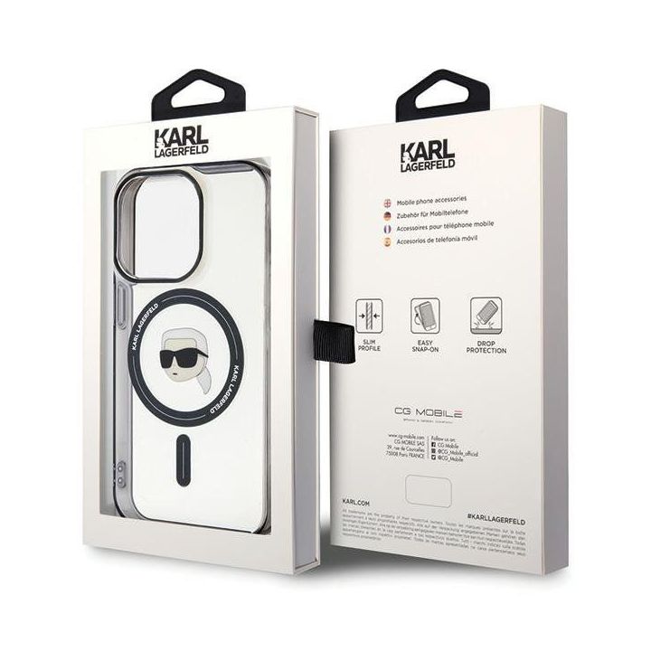 Karl Lagerfeld IML Karl's Head MagSafe dėklas iPhone 15 Pro Max - skaidrus