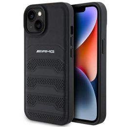 AMG Leather Debossed Lines dėklas iPhone 15 Plus - juodas