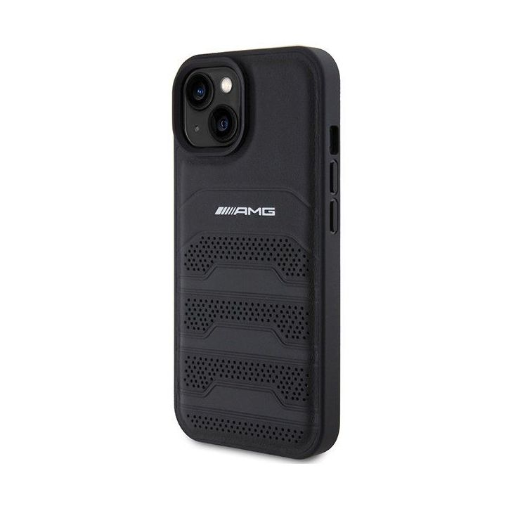 AMG Leather Debossed Lines dėklas iPhone 15 Plus - juodas