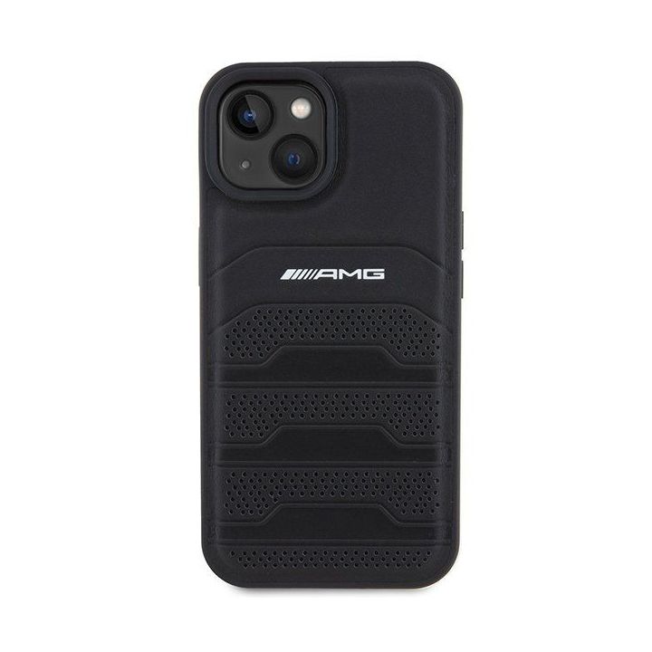 AMG Leather Debossed Lines dėklas iPhone 15 Plus - juodas