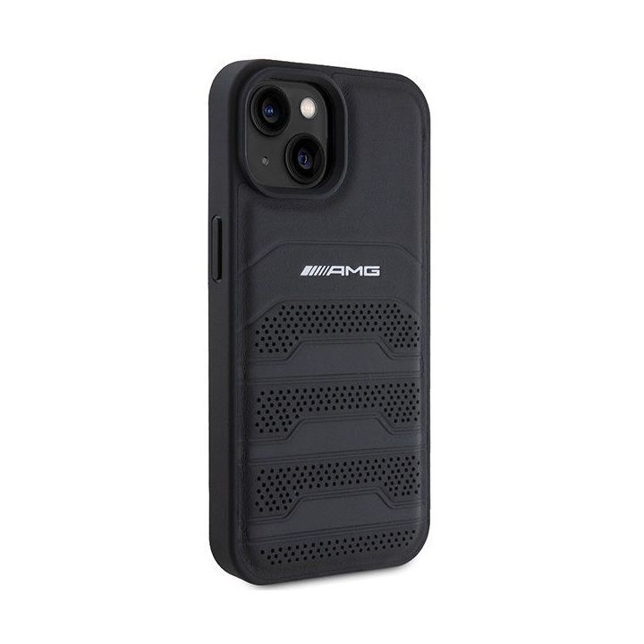 AMG Leather Debossed Lines dėklas iPhone 15 Plus - juodas