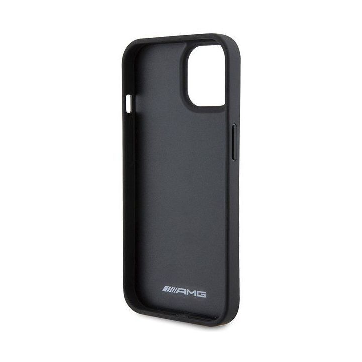 AMG Leather Debossed Lines dėklas iPhone 15 Plus - juodas