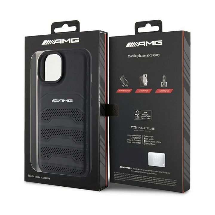 AMG Leather Debossed Lines dėklas iPhone 15 Plus - juodas