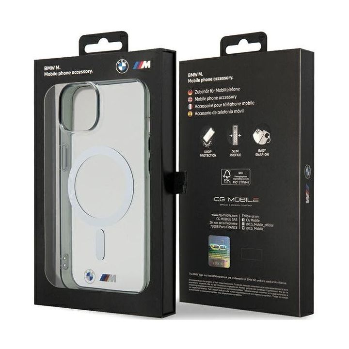BMW Silver Ring MagSafe dėklas skirtas iPhone 15 – Skaidrus