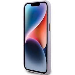Guess Glitter Glossy Script dėklas iPhone 15 Pro - alyvinis