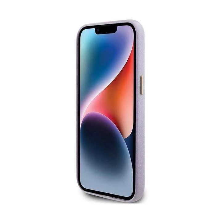 Guess Glitter Glossy Script dėklas iPhone 15 Pro - alyvinis