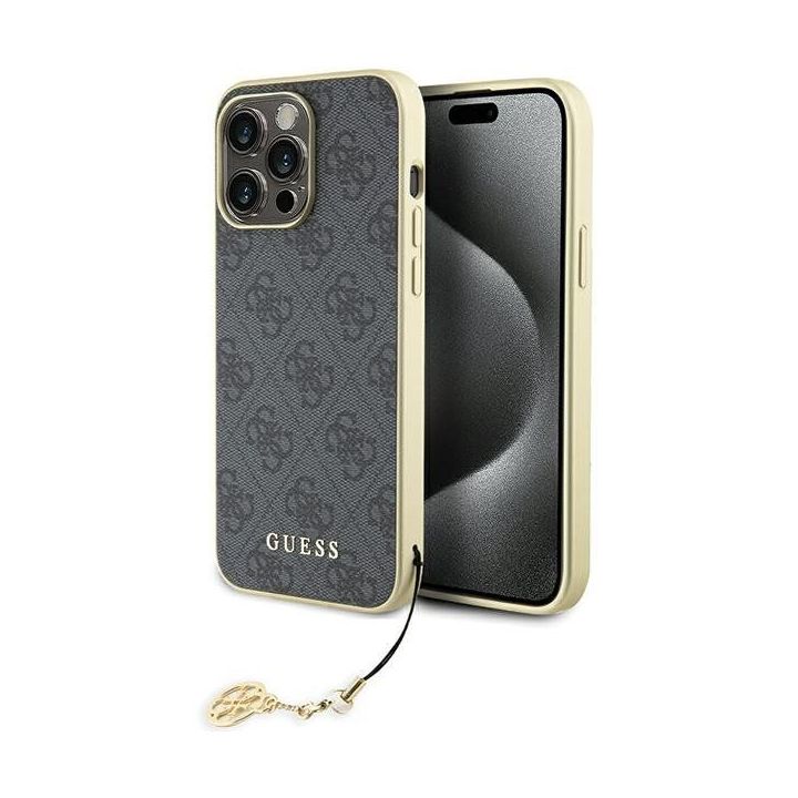 Guess 4G Charms Collection dėklas iPhone 15 Pro Max - pilkas