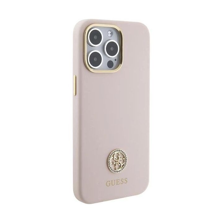 Guess silikoninis dėklas su logotipu Strass 4G , skirtas iPhone 15 Pro Max - rožinis