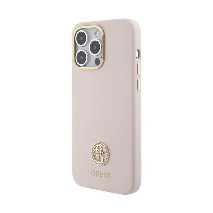 Guess silikoninis dėklas su logotipu Strass 4G , skirtas iPhone 15 Pro Max - rožinis