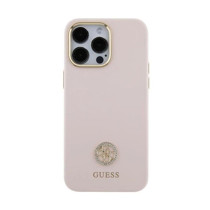 Guess silikoninis dėklas su logotipu Strass 4G , skirtas iPhone 15 Pro Max - rožinis