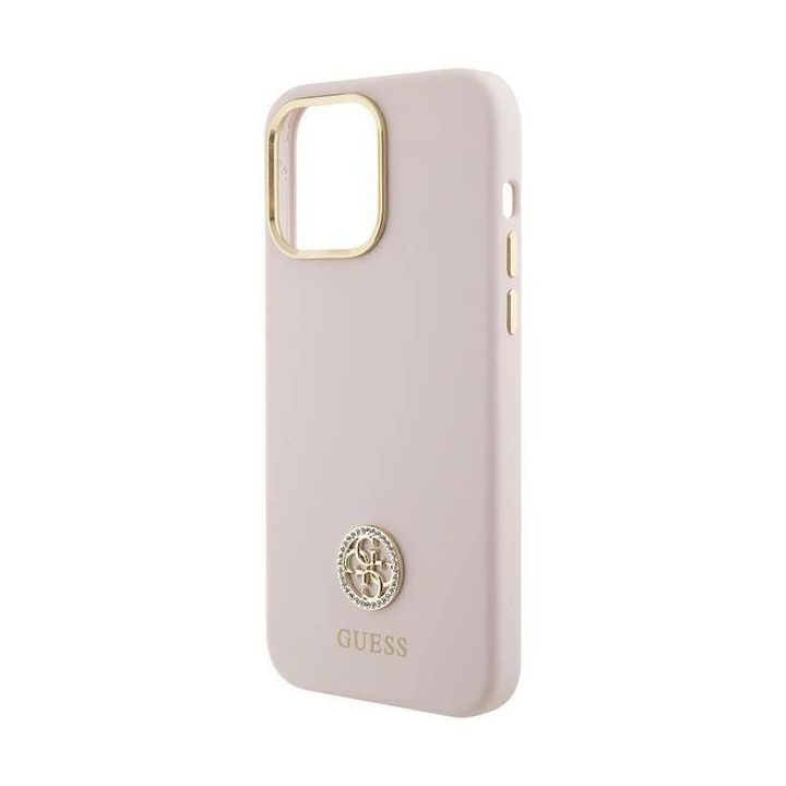 Guess silikoninis dėklas su logotipu Strass 4G , skirtas iPhone 15 Pro Max - rožinis
