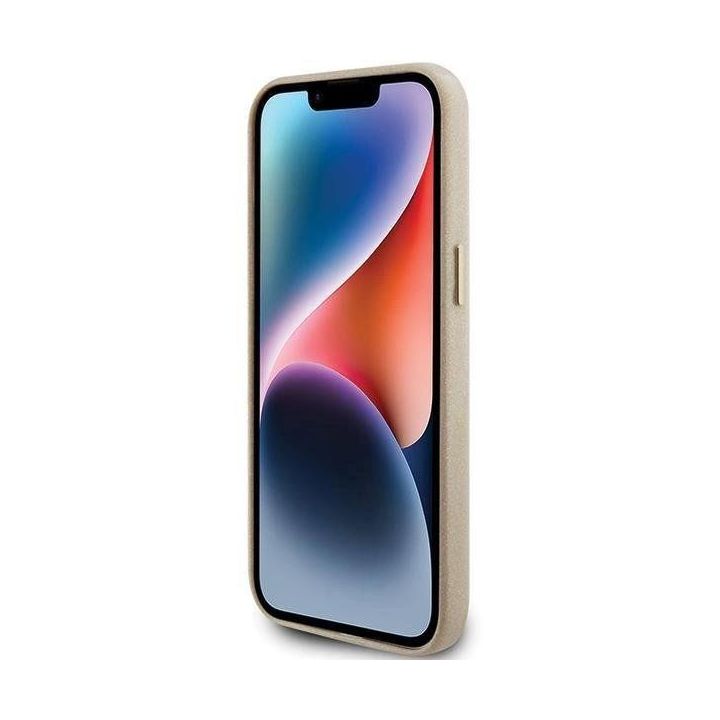 Guess blizgantis blizgus dėklas su užrašu iPhone 15 Pro Max - Auksinis