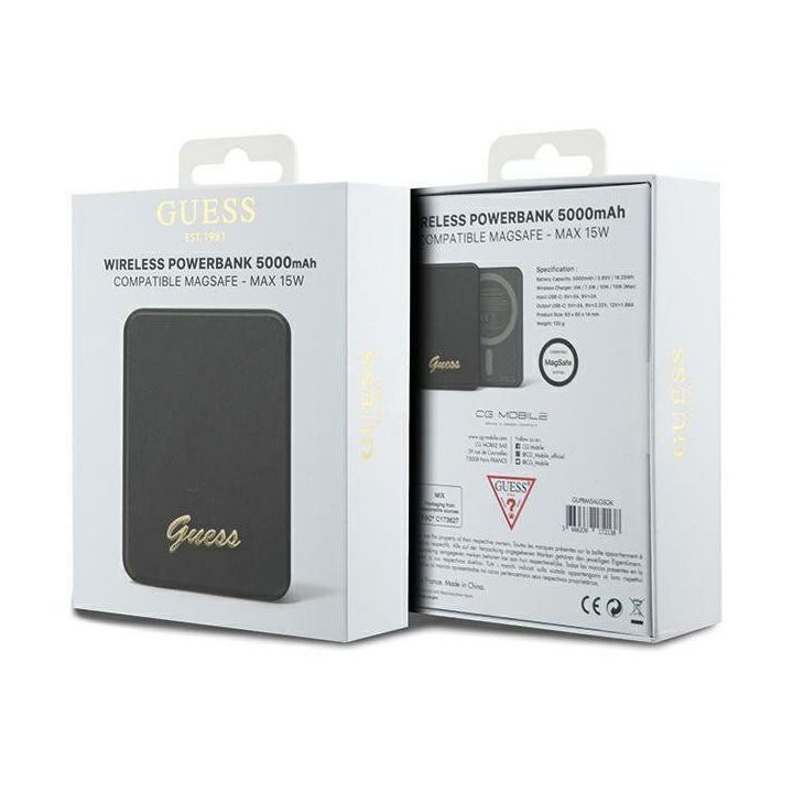 Guess MagSafe Metal Script Logo 15W 5000mAh indukcinis powerbankas - juodas