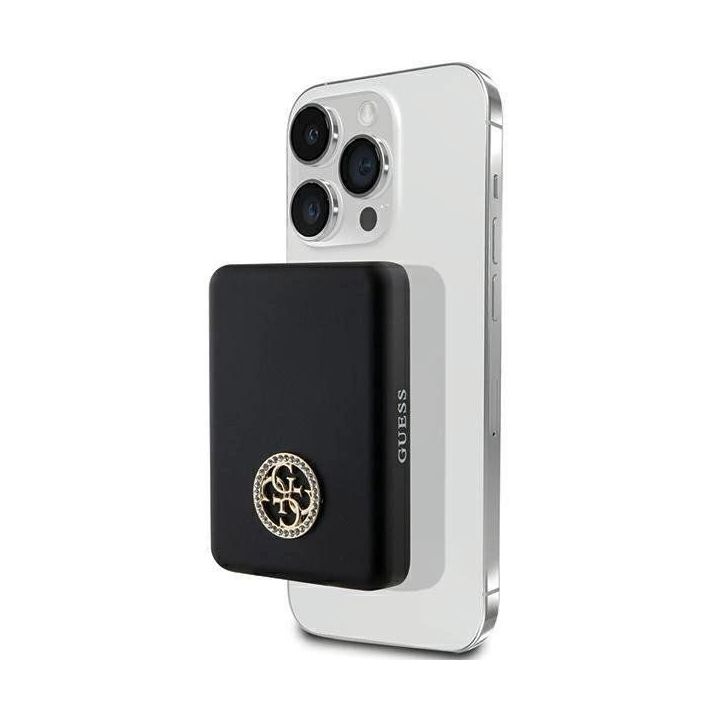 Guess MagSafe 4G Strassed Metal Logo 5W 3000mAh indukcinis powerbankas - juodas