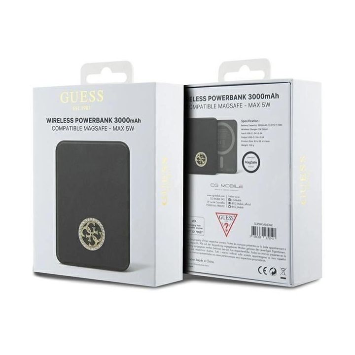 Guess MagSafe 4G Strassed Metal Logo 5W 3000mAh indukcinis powerbankas - juodas