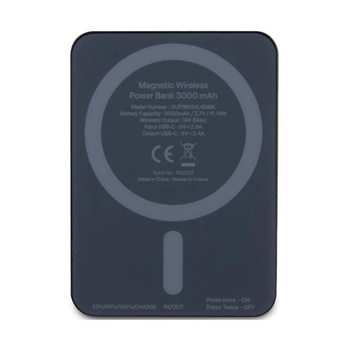 Guess MagSafe 4G Strassed Metal Logo 5W 3000mAh indukcinis powerbankas - juodas