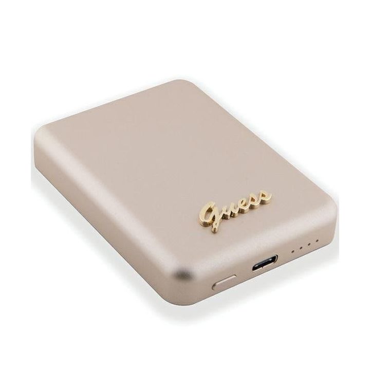 Guess MagSafe Metal Script Logo 5W 3000mAh indukcinis maitinimo šaltinis - auksinis