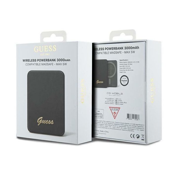 Guess MagSafe Metal Script Logo 5W 3000mAh indukcinis powerbankas - juodas