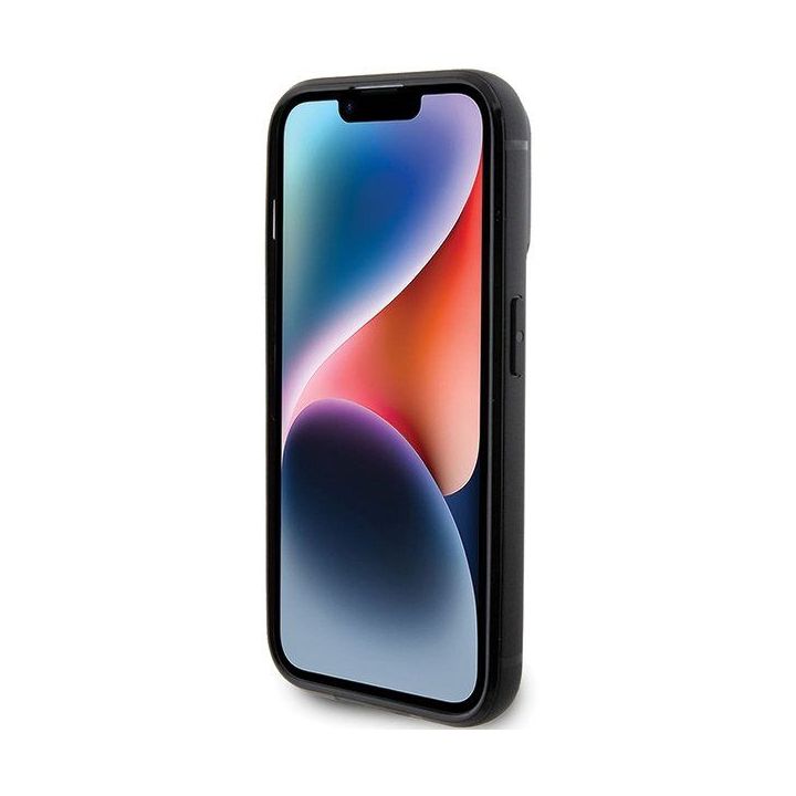 Karl Lagerfeld metalinis dėklas su iPhone 15 Pro logotipu su akmenimis - juodas