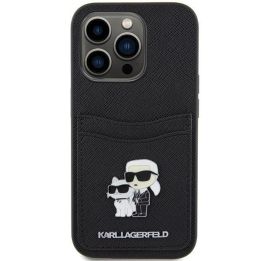 Karl Lagerfeld Saffiano Cardslot Karl&Choupette Metal Pin dėklas iPhone 15 Pro“ – juodas