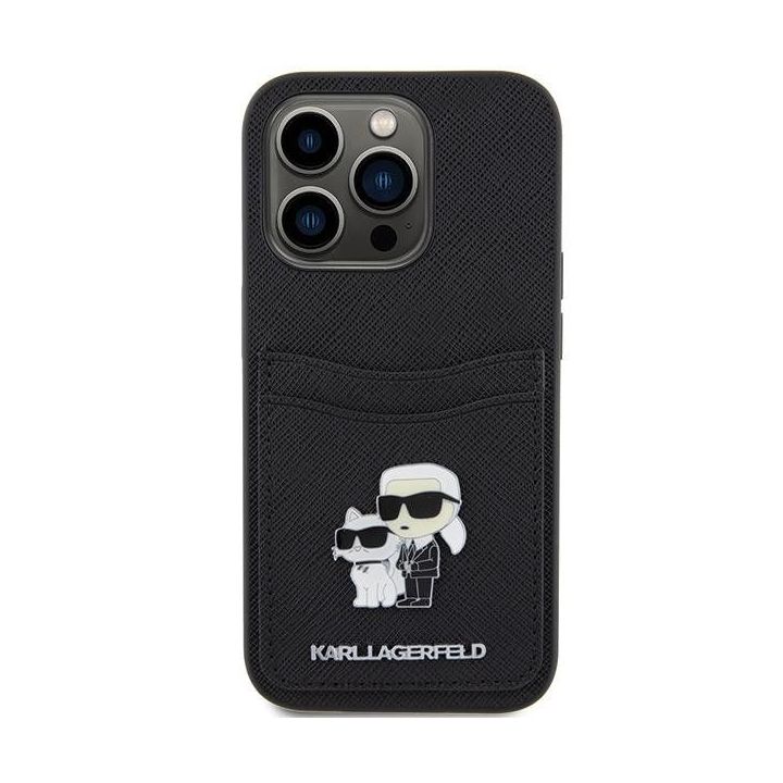 Karl Lagerfeld Saffiano Cardslot Karl&Choupette Metal Pin dėklas iPhone 15 Pro“ – juodas