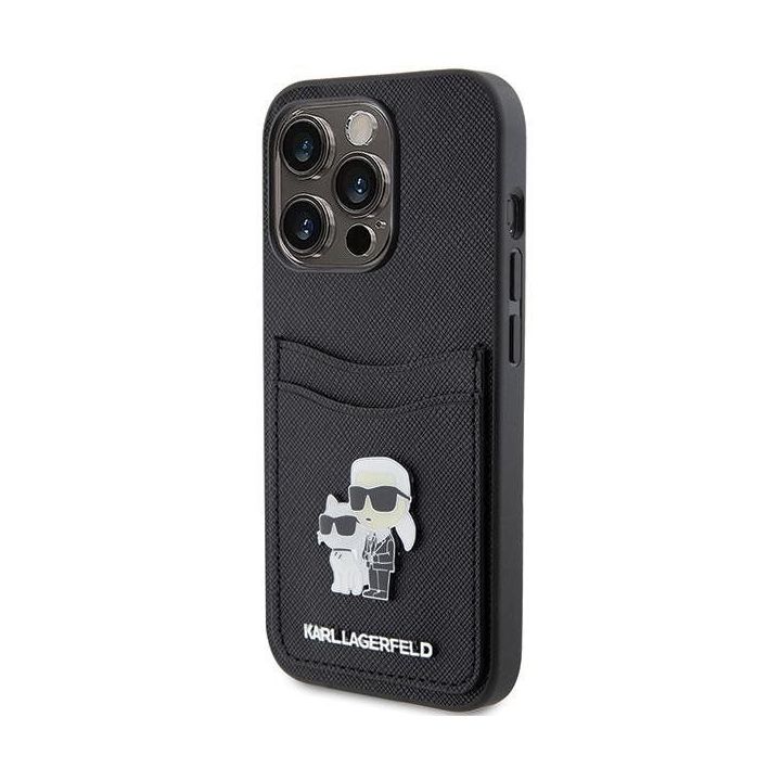 Karl Lagerfeld Saffiano Cardslot Karl&Choupette Metal Pin dėklas iPhone 15 Pro“ – juodas