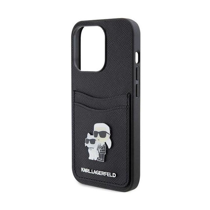 Karl Lagerfeld Saffiano Cardslot Karl&Choupette Metal Pin dėklas iPhone 15 Pro“ – juodas