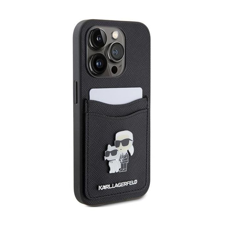 Karl Lagerfeld Saffiano Cardslot Karl&Choupette Metal Pin dėklas iPhone 15 Pro“ – juodas