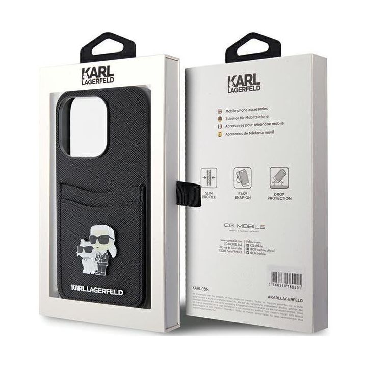 Karl Lagerfeld Saffiano Cardslot Karl&Choupette Metal Pin dėklas iPhone 15 Pro“ – juodas