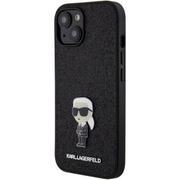 Karl Lagerfeld Fixed Glitter Iconic Logo metalinis dėklas iPhone 15 - juodas