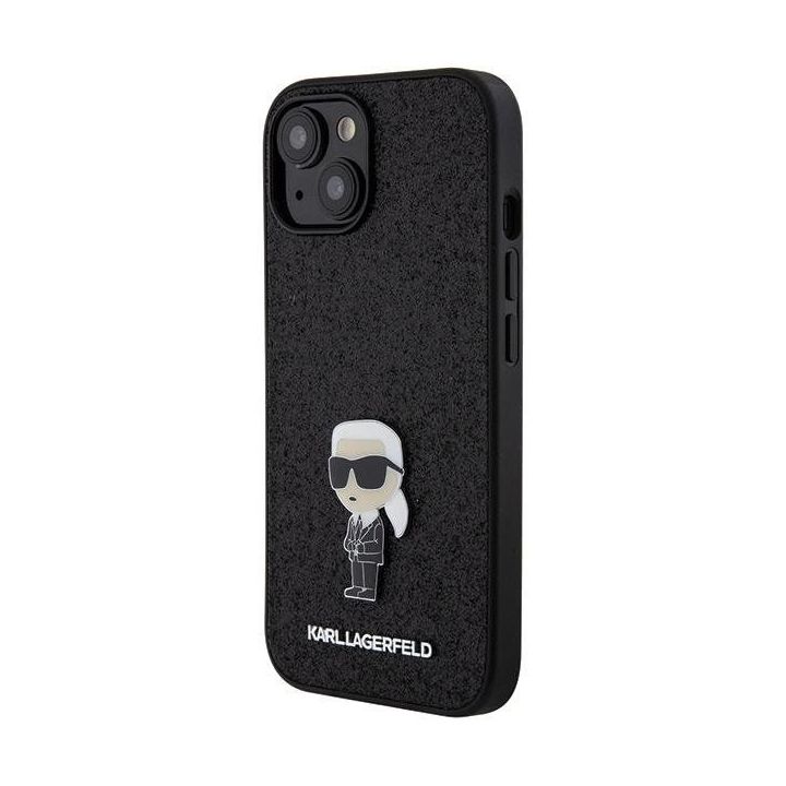 Karl Lagerfeld Fixed Glitter Iconic Logo metalinis dėklas iPhone 15 - juodas