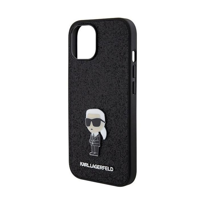 Karl Lagerfeld Fixed Glitter Iconic Logo metalinis dėklas iPhone 15 - juodas