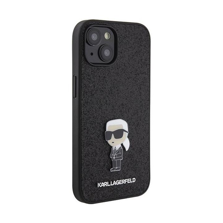 Karl Lagerfeld Fixed Glitter Iconic Logo metalinis dėklas iPhone 15 - juodas