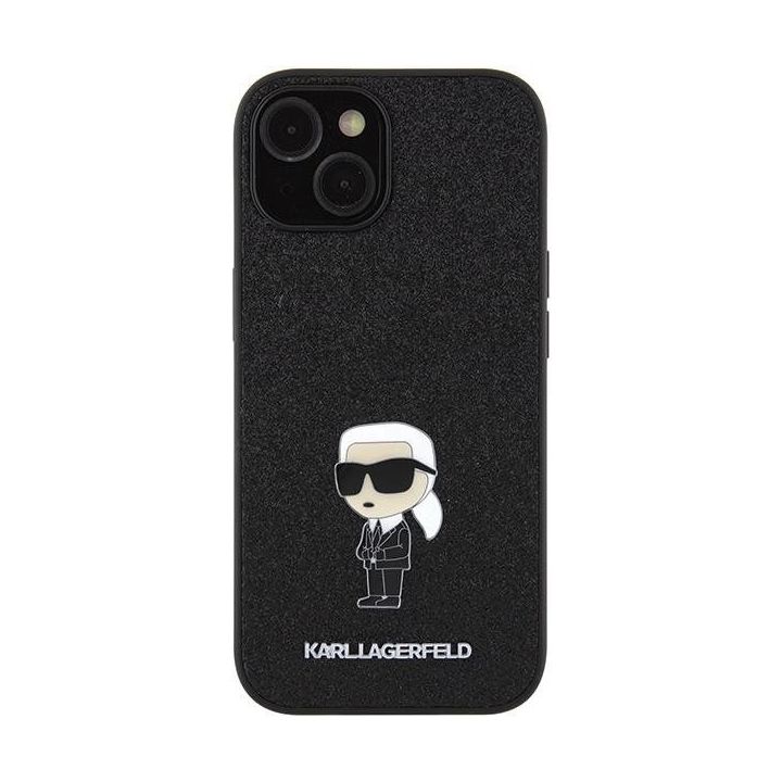 Karl Lagerfeld Fixed Glitter Iconic Logo metalinis dėklas iPhone 15 - juodas