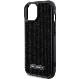 Karl Lagerfeld Rhinestone Logo Metal Plate dėklas iPhone 15 - juodas